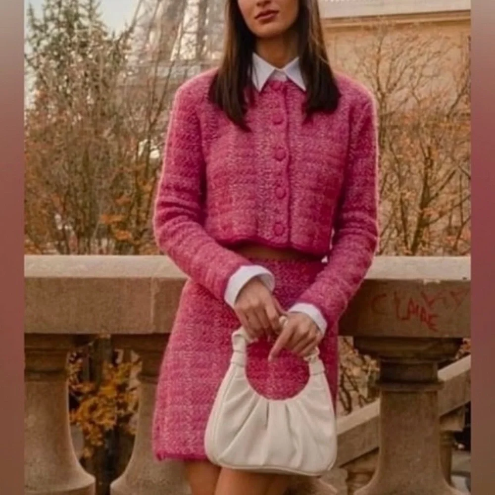 ZARA pink knit button-up cardigan sweater Jacket cropped Croquette - Picture 3 of 8